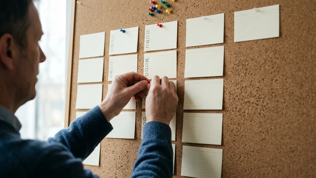 Mentor arranges blank checklist cards for editing an ai letter generator draft.