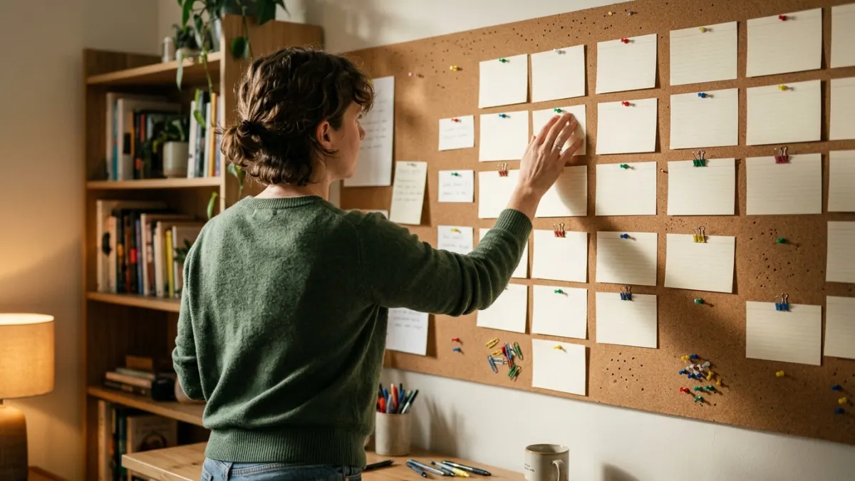 Editor organizes blank planning cards after a pdf to markdown converter cleanup.