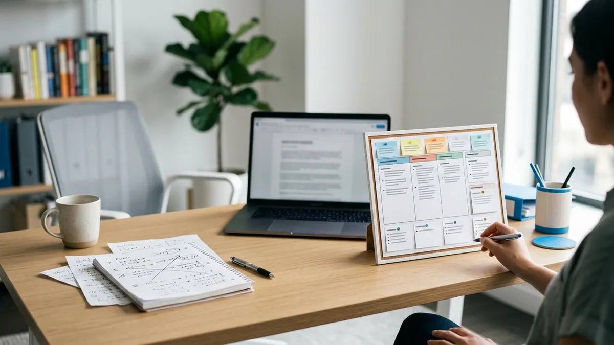 Clean workspace comparing rough prompt notes with a refined prompt structure