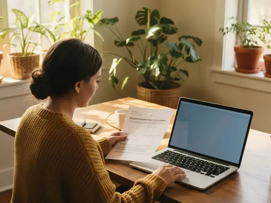 Remote worker using chat with documents AI free to compare contract notes at home
