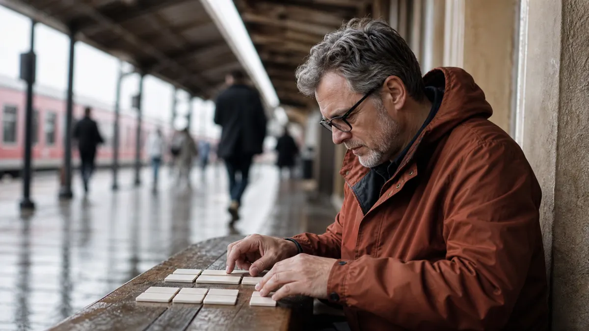 Operations manager checks xml sitemap generator submission groups on a rainy train platform.