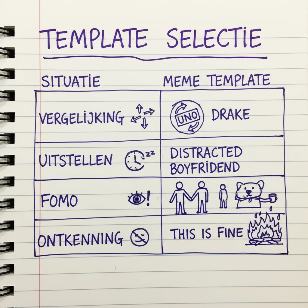 Meme template selectiematrix: welke meme past bij welke marketinghoek