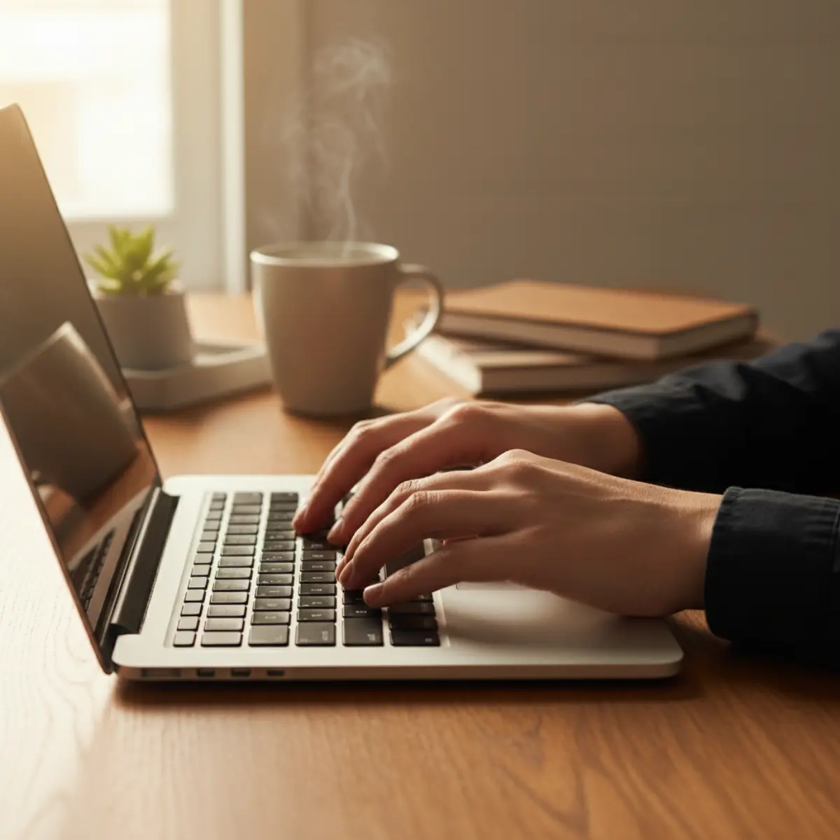 Person typing on laptop using AI prompt generator tool