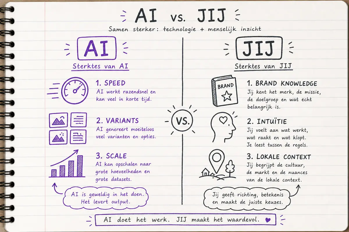 AI vs menselijke advertentiecreatie vergelijking in KREATE notebook stijl