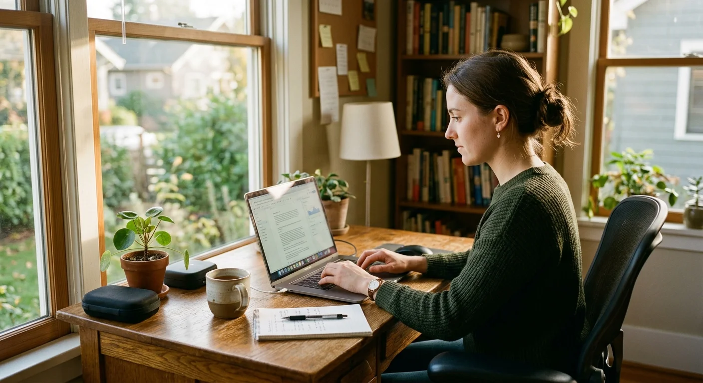 Person replying to messages at a modern workspace desk