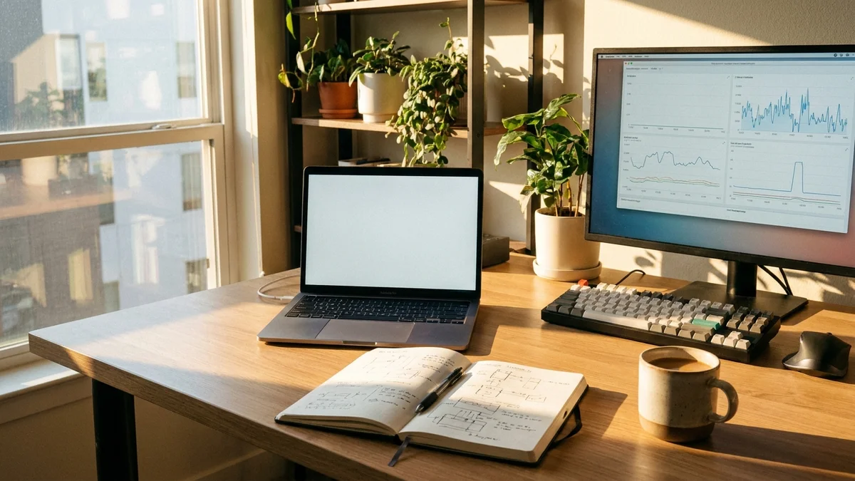 Developer workspace with laptop and documentation for XML data conversion